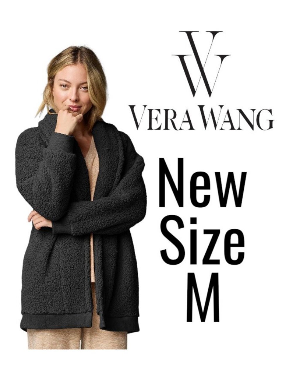 NEW Simply Vera Vera Wang Plush Sherpa Long Sleeve Open Front Cardigan Sweater W